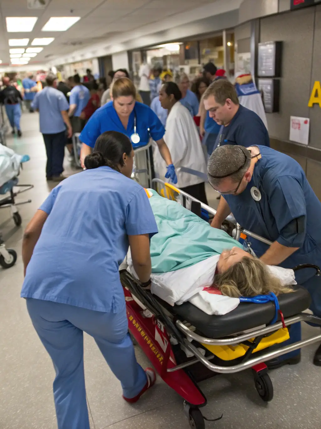 An emergency room scene with doctors and nurses attending to a patient, showcasing the readiness and efficiency of Business 43's emergency care services.